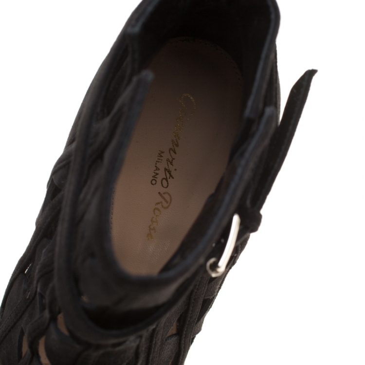 Pre Owned Gianvito Rossi Black Suede Diamond Cut Out Ankle Boots Size 39