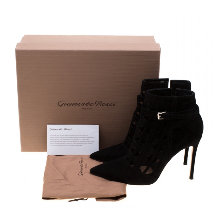 Pre Owned Gianvito Rossi Black Suede Diamond Cut Out Ankle Boots Size 39