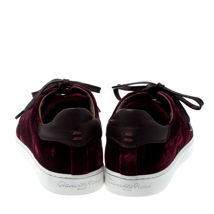 Pre Owned Gianvito Rossi Burgundy Velvet Loft Low Top Lace Up Sneakers Size 37.5