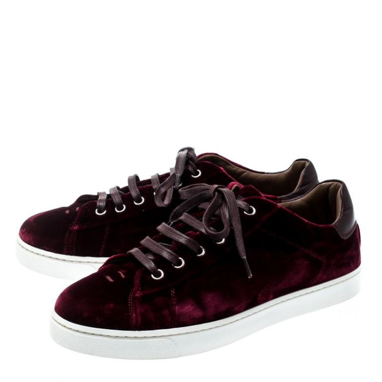 Pre Owned Gianvito Rossi Burgundy Velvet Loft Low Top Lace Up Sneakers Size 37.5