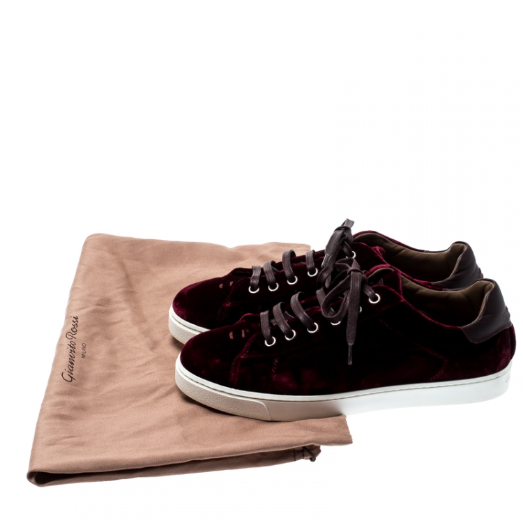 Pre Owned Gianvito Rossi Burgundy Velvet Loft Low Top Lace Up Sneakers Size 37.5