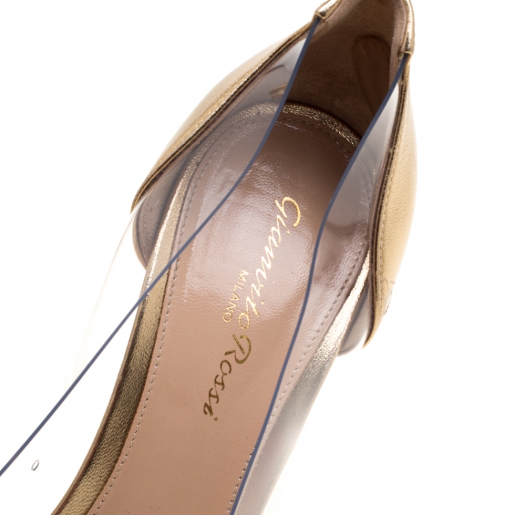 Pre Owned Gianvito Rossi Metallic Gold Leather And PVC Plexi Pumps Size 38
