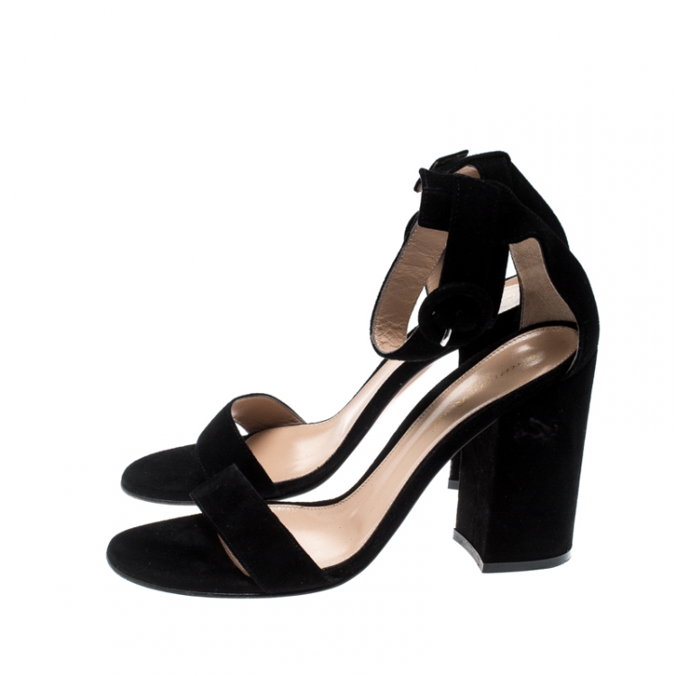 Pre Owned Gianvito Rossi Black Suede Versilia 60 Ankle Cuff Sandals Size 38