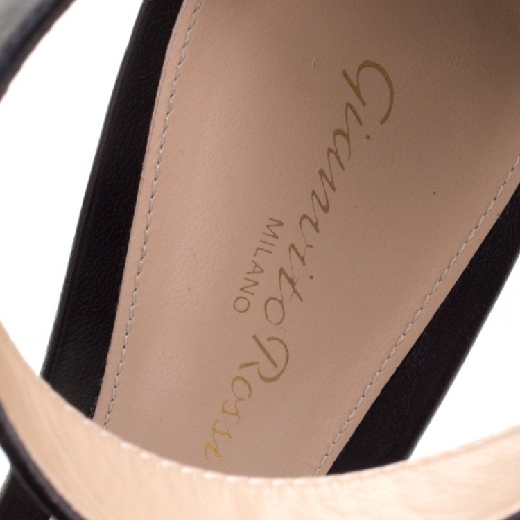 Pre Owned Gianvito Rossi Black Leather Portofino Ankle Strap Sandals Size 37.5