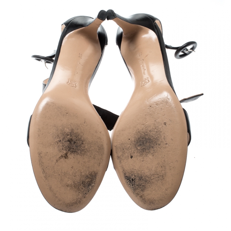 Pre Owned Gianvito Rossi Black Leather Portofino Ankle Strap Sandals Size 37.5