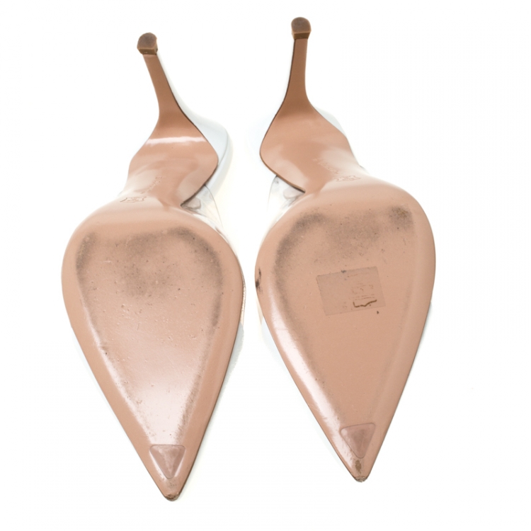 Pre Owned Gianvito Rossi White Leather and PVC Plexi Pointed Toe Mule Sandals Size 38