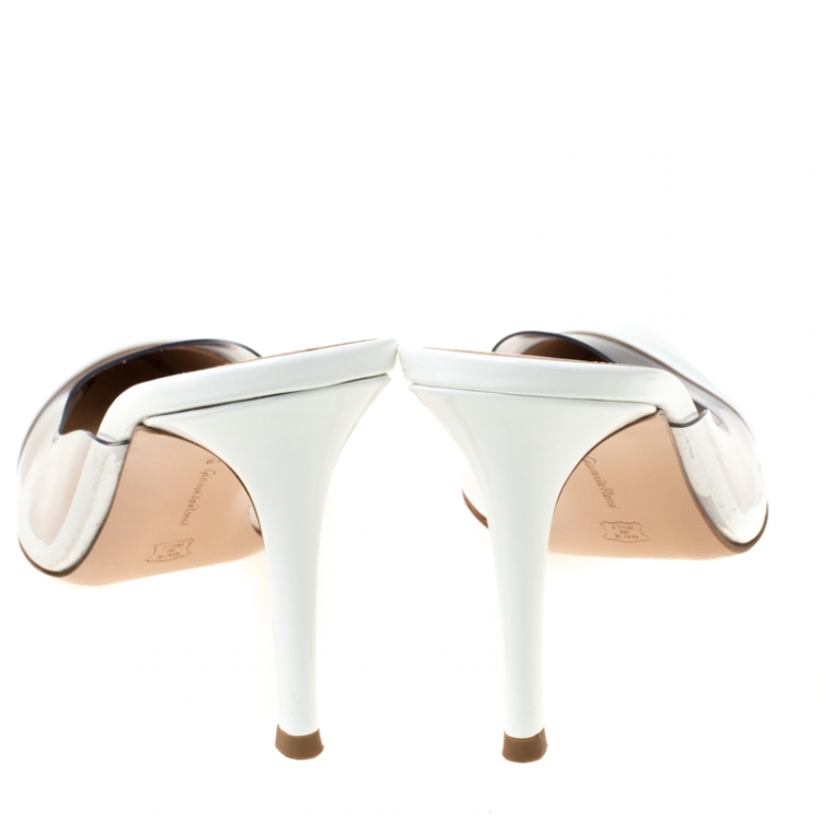 Pre Owned Gianvito Rossi White Leather and PVC Plexi Pointed Toe Mule Sandals Size 38