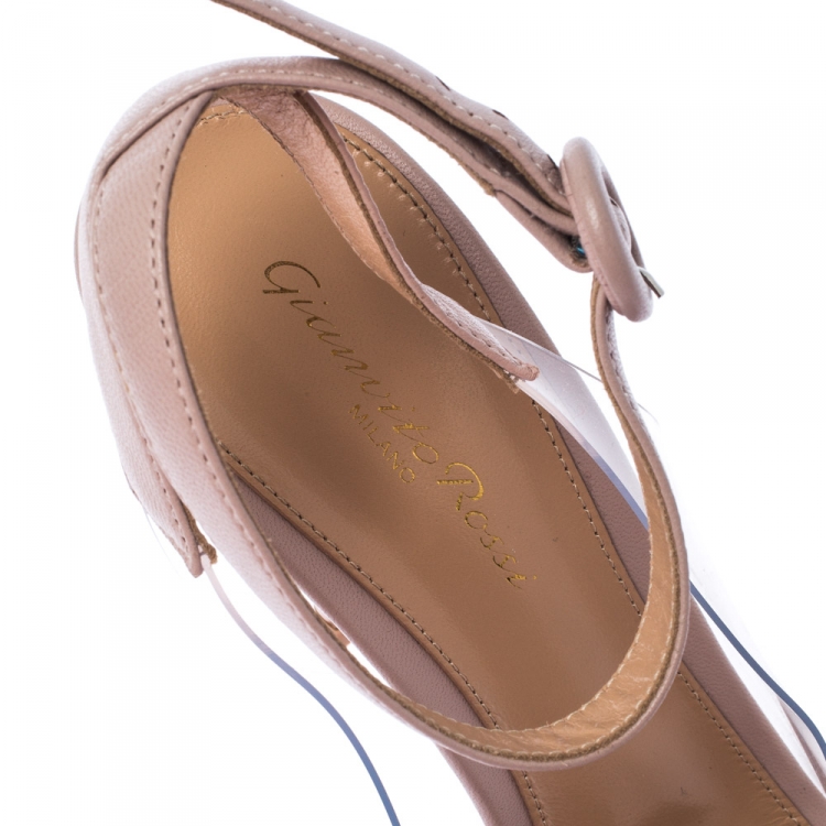 Pre Owned Gianvito Rossi Pink Leather And PVC Anise Pointed Toe Ankle Strap Sandals Size 39