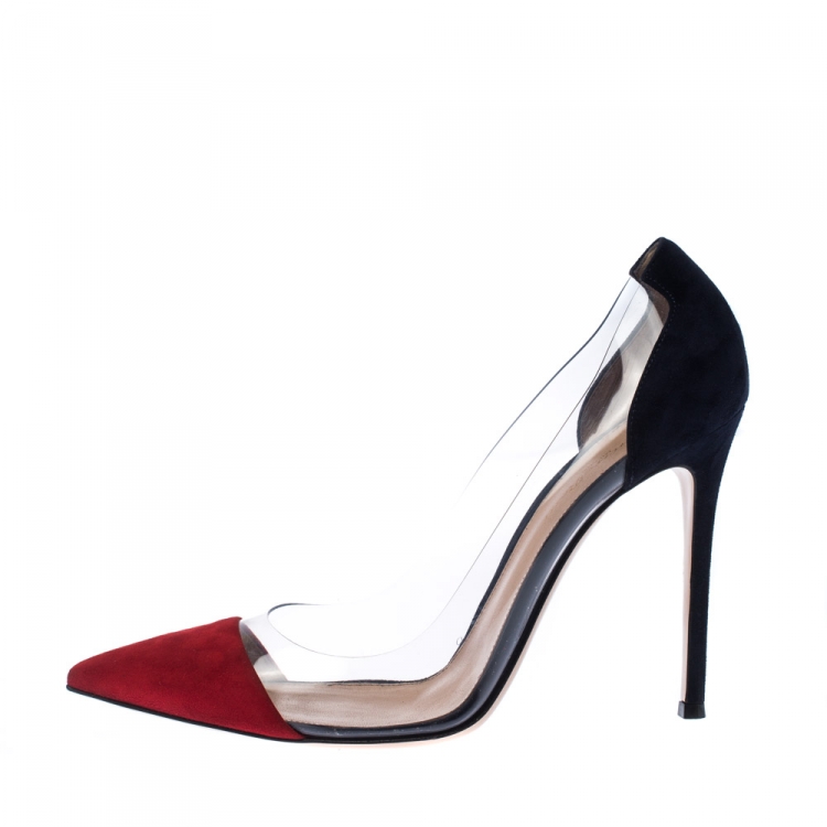 Pre Owned Gianvito Rossi Red/Blue Suede Plexi Ponted Toe Pumps Size 41