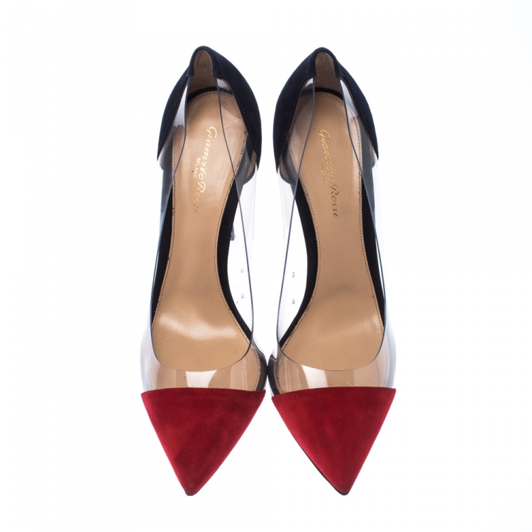 Pre Owned Gianvito Rossi Red/Blue Suede Plexi Ponted Toe Pumps Size 41