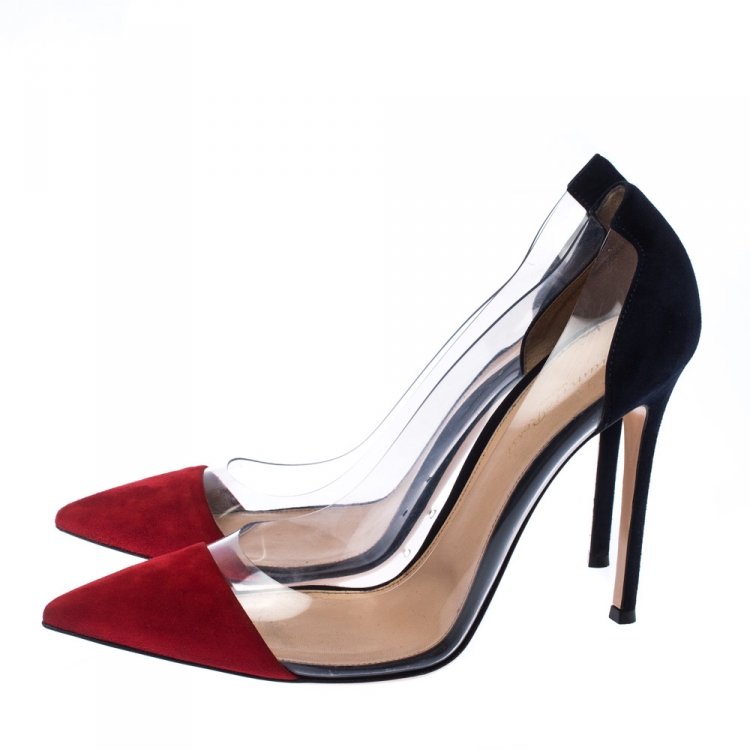 Pre Owned Gianvito Rossi Red/Blue Suede Plexi Ponted Toe Pumps Size 41