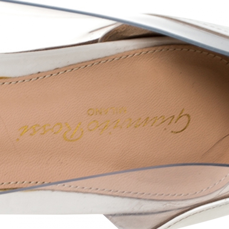 Pre Owned Gianvito Rossi Black/Off White Patent Leather and PVC Ballet Flats Size 37