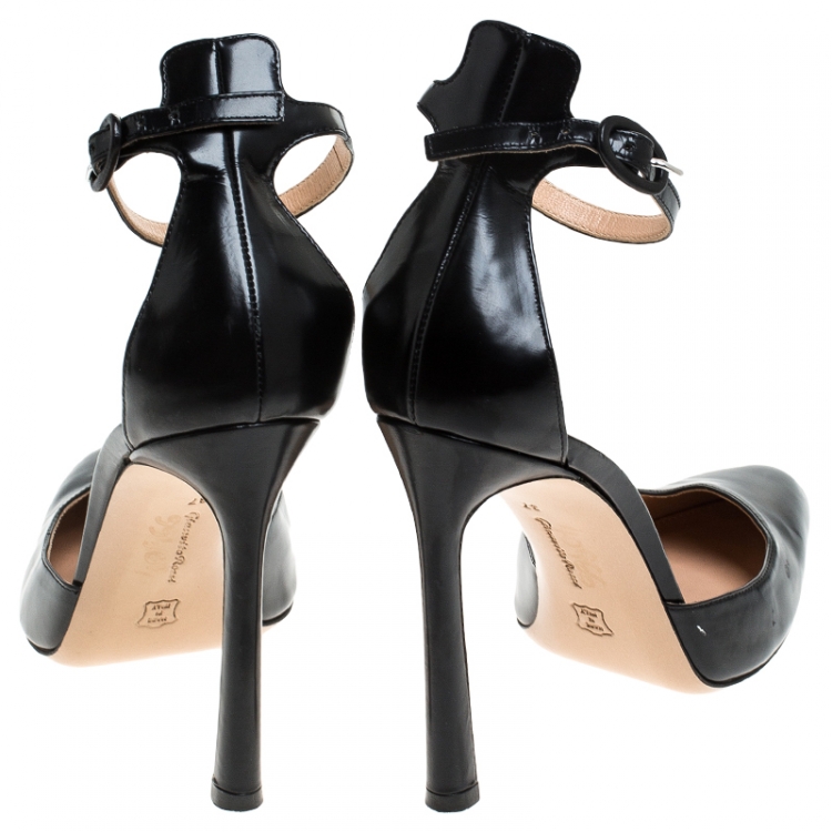 Pre Owned Gianvito Rossi Black Leather D'orsay Ankle Strap Pumps Size 37