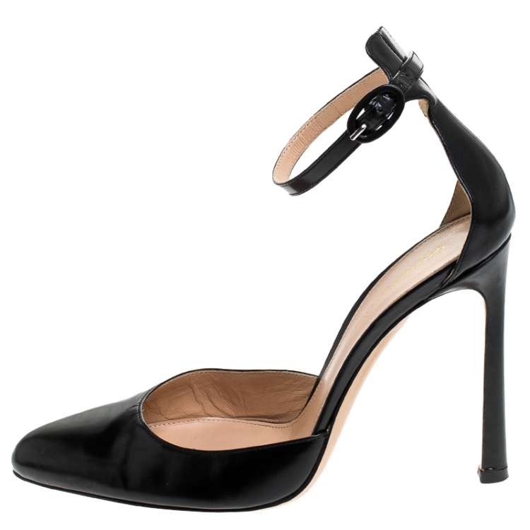 Pre Owned Gianvito Rossi Black Leather D'orsay Ankle Strap Pumps Size 37