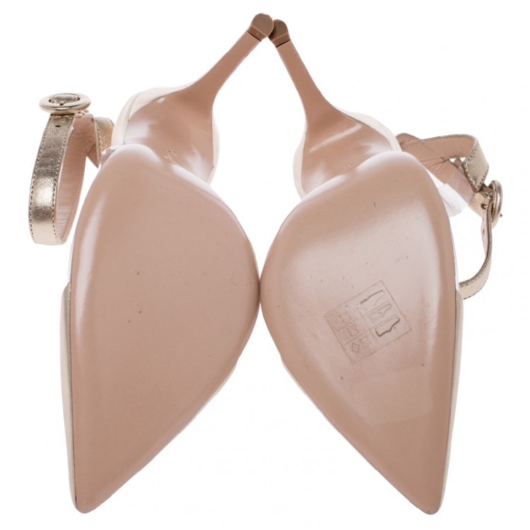 Pre Owned  Gianvito Rossi Gold Leather And PVC Anise Pointed Toe  Ankle Strap Pumps Size 37.5