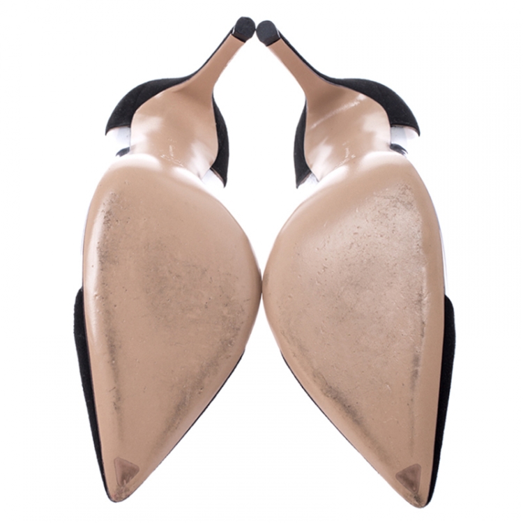 Pre Owned Gianvito Rossi Black Suede and PVC Plexi Pointed Toe Pumps Size 38