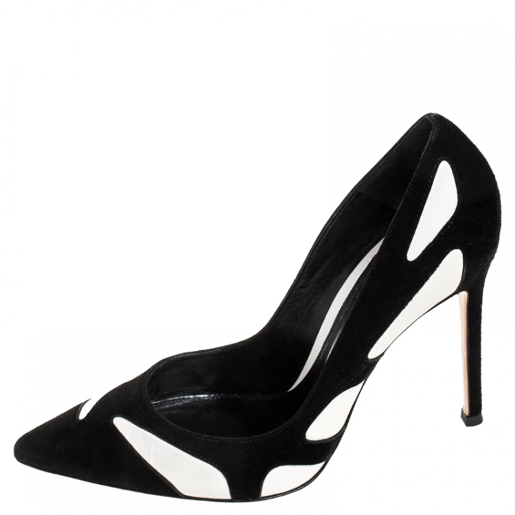 Pre Owned Gianvito Rossi Black Suede And White Leather Pointed Toe Pumps 36