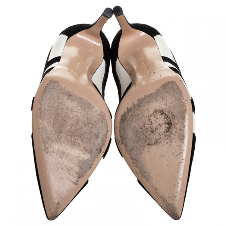 Pre Owned Gianvito Rossi Black Suede And White Leather Pointed Toe Pumps 36
