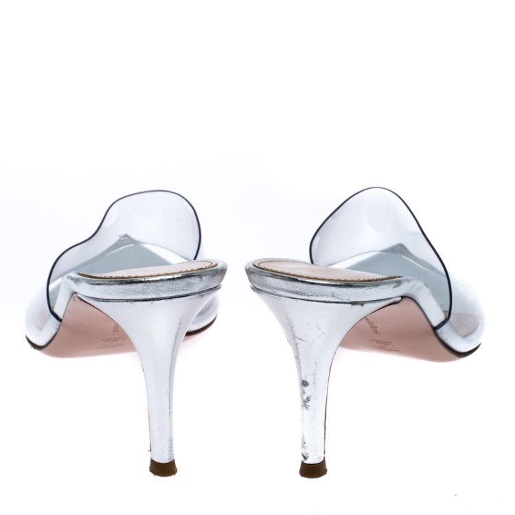 Gianvito Rossi Silver PVC Plexi Illusions Pin Heel Slide Sandals Size ...