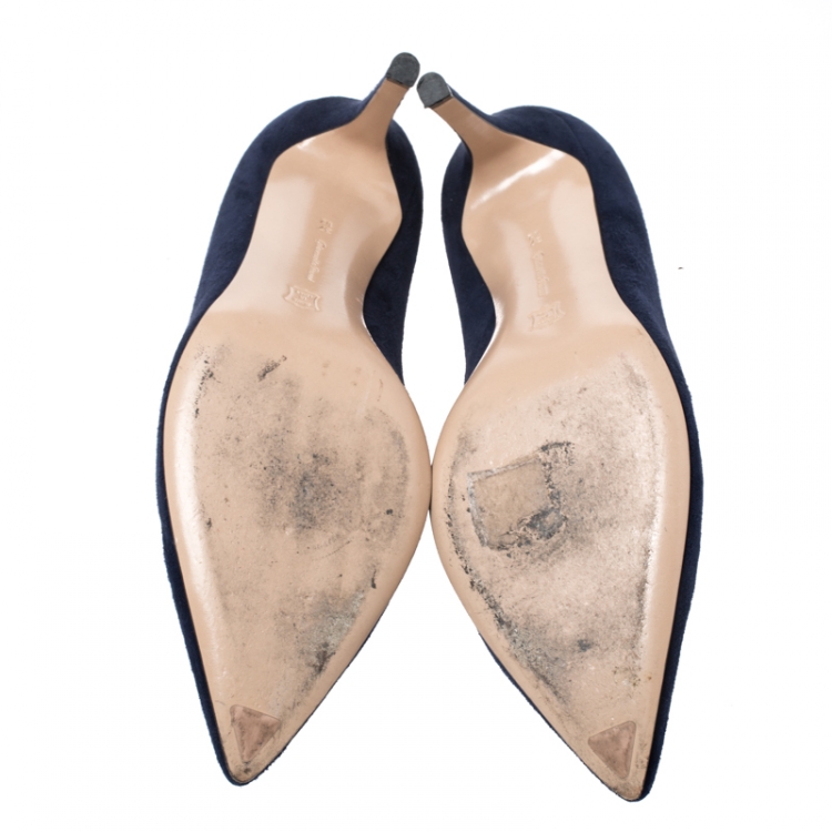Pre Owned Gianvito Rossi Navy Blue Suede Gianvito Pointed Toe Pumps Size 37.5