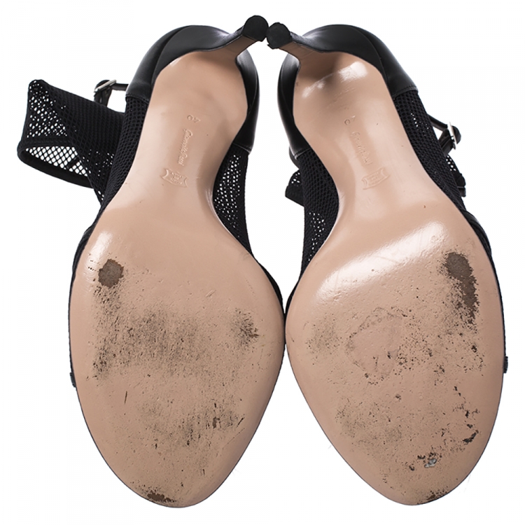 Pre Owned Gianvito Rossi Black Mesh And Leather Trim Idol Peep Toe Booties Size 40