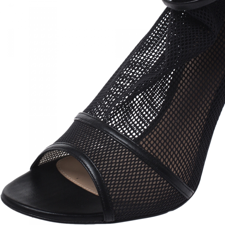 Pre Owned Gianvito Rossi Black Mesh And Leather Trim Idol Peep Toe Booties Size 40