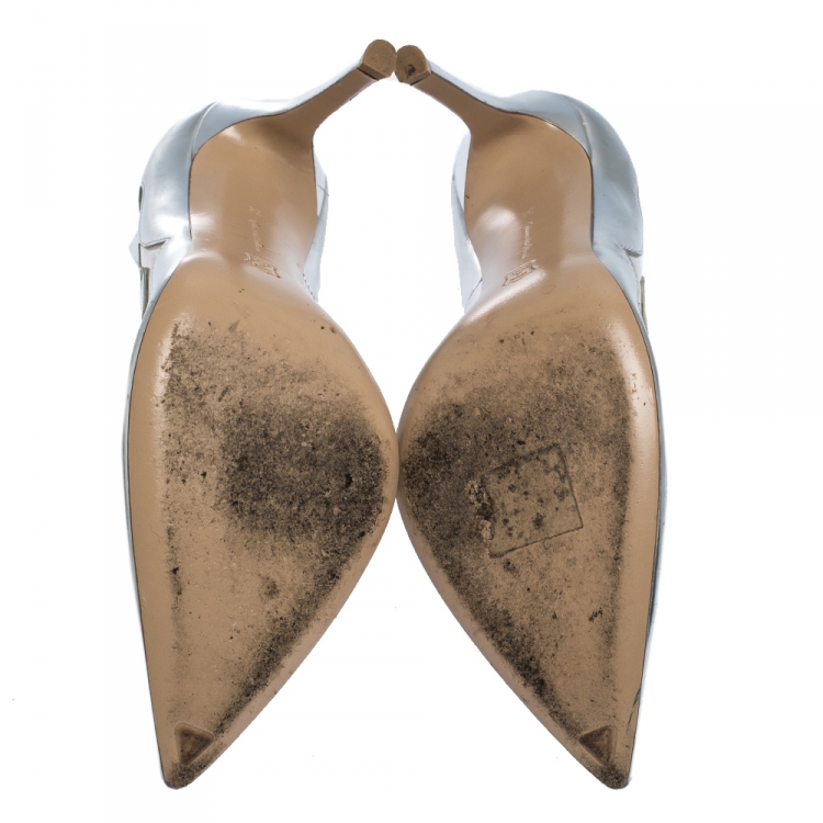Pre Owned Gianvito Rossi Silver Leather And PVC Pointed Toe Pumps Size 36
