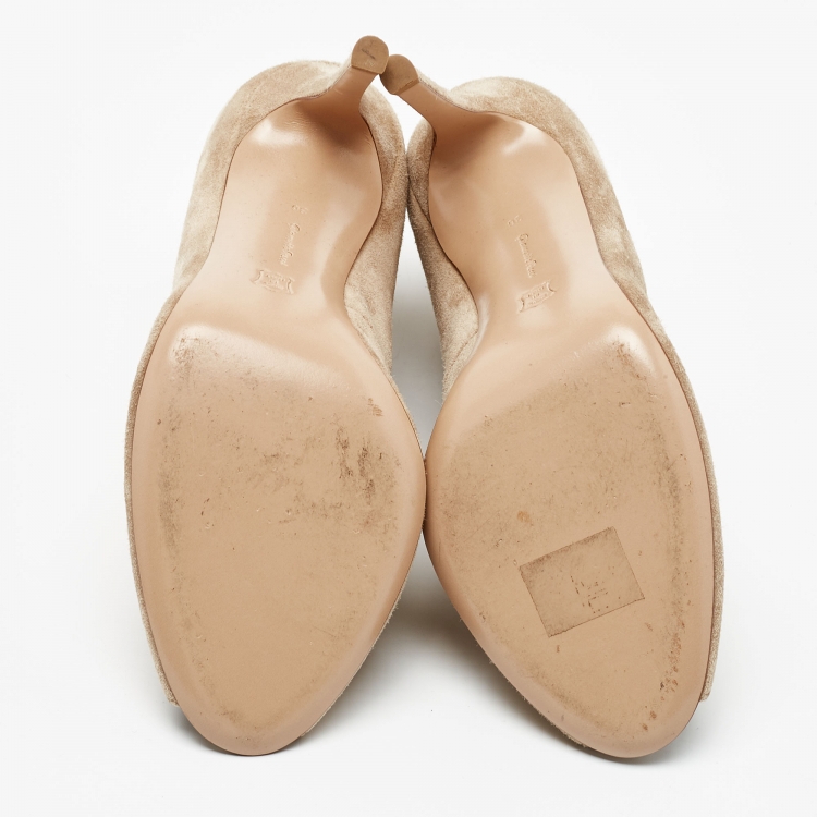 Pre Owned Gianvito Rossi Beige Suede Vamp Booties Size 36