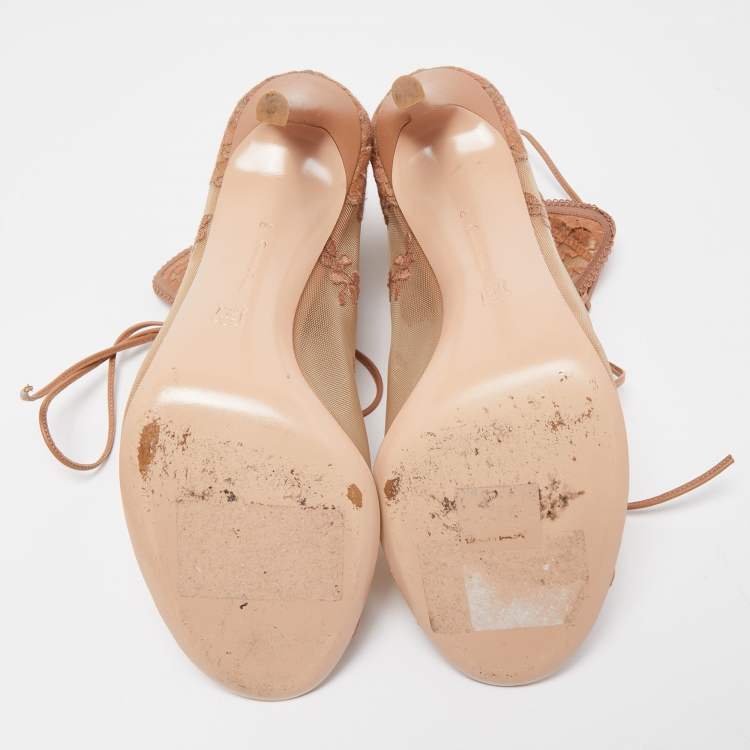 Pre Owned Gianvito Rossi Beige Mesh and Lace Ankle Boots Size 40    