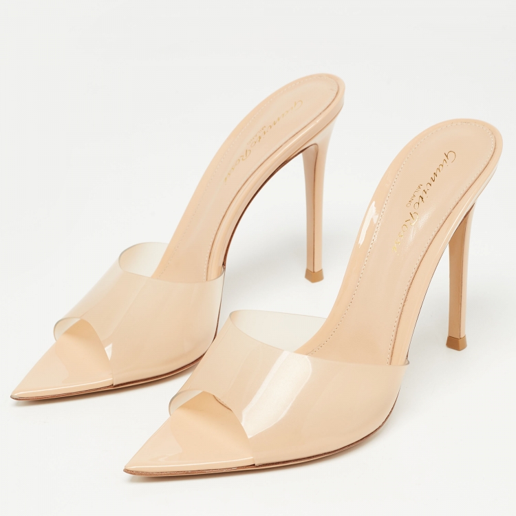 Pre Owned Gianvito Rossi Beige PVC Elle Slide Sandals Size 38