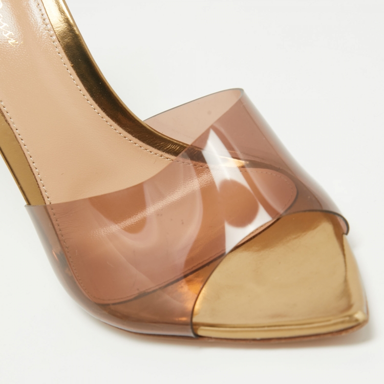 Pre Owned Gianvito Rossi Brown PVC Elle Slide Sandals Size 37.5