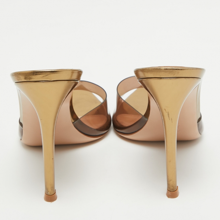 Pre Owned Gianvito Rossi Brown PVC Elle Slide Sandals Size 37.5