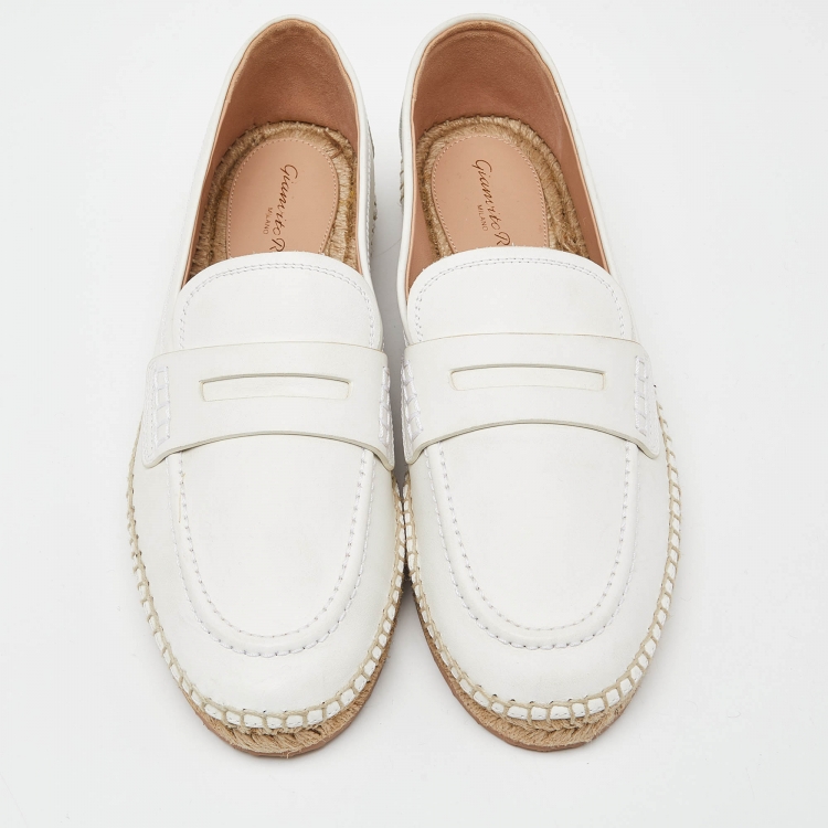 Pre Owned Gianvito Rossi Off White Leather Espadrille Loafers Size 39