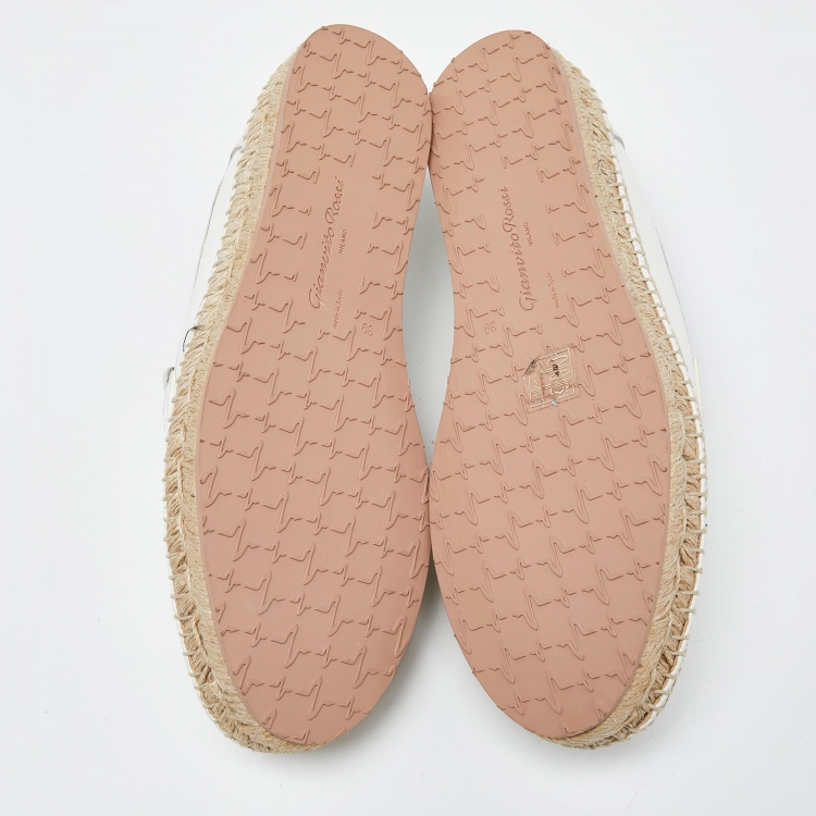 Pre Owned Gianvito Rossi Off White Leather Espadrille Loafers Size 39