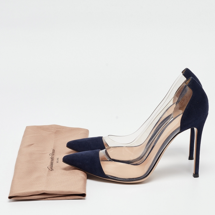 Pre Owned Gianvito Rossi Navy Blue PVC and Suede Plexi Pumps Size 39