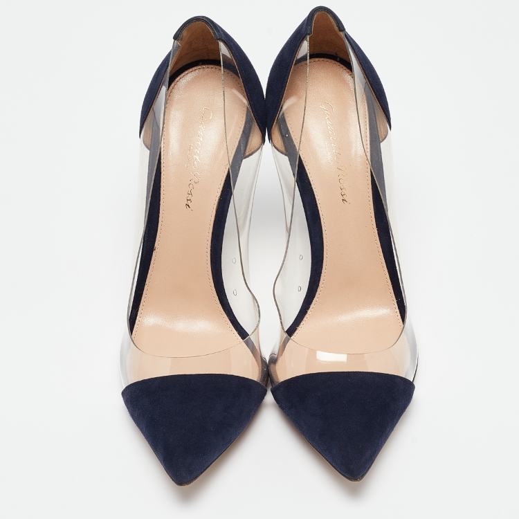 Pre Owned Gianvito Rossi Navy Blue PVC and Suede Plexi Pumps Size 39