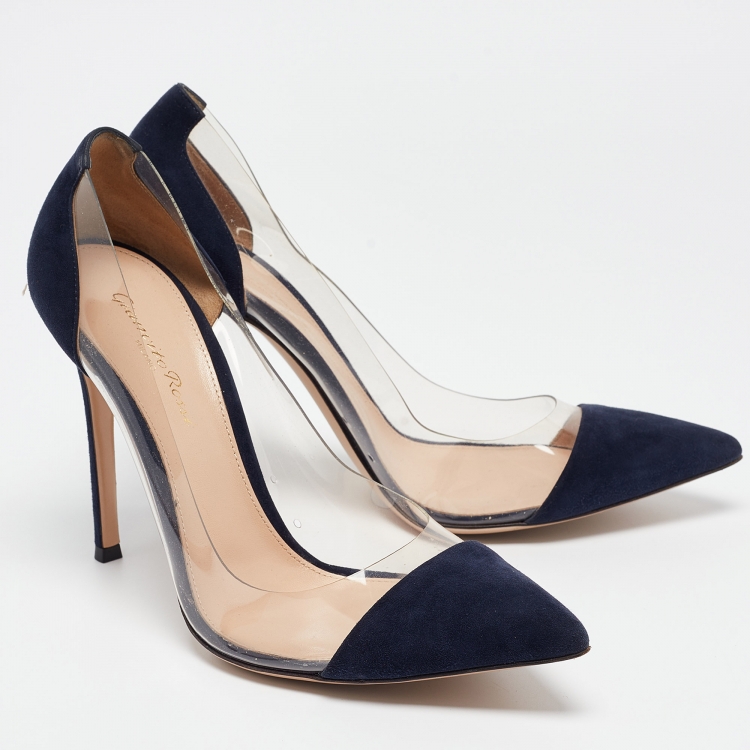 Pre Owned Gianvito Rossi Navy Blue PVC and Suede Plexi Pumps Size 39