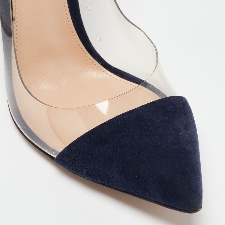 Pre Owned Gianvito Rossi Navy Blue PVC and Suede Plexi Pumps Size 39