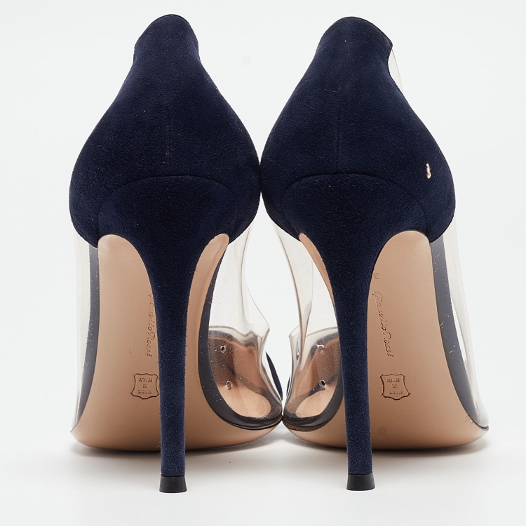 Pre Owned Gianvito Rossi Navy Blue PVC and Suede Plexi Pumps Size 39