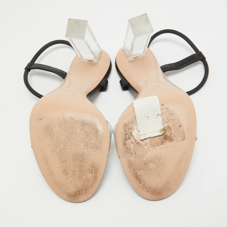 Pre Owned Gianvito Rossi Black/Transparent Leather and PVC Ankle Strap Sandals Size 36