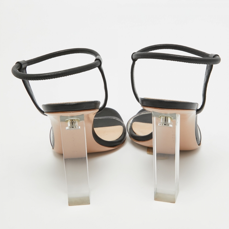 Pre Owned Gianvito Rossi Black/Transparent Leather and PVC Ankle Strap Sandals Size 36