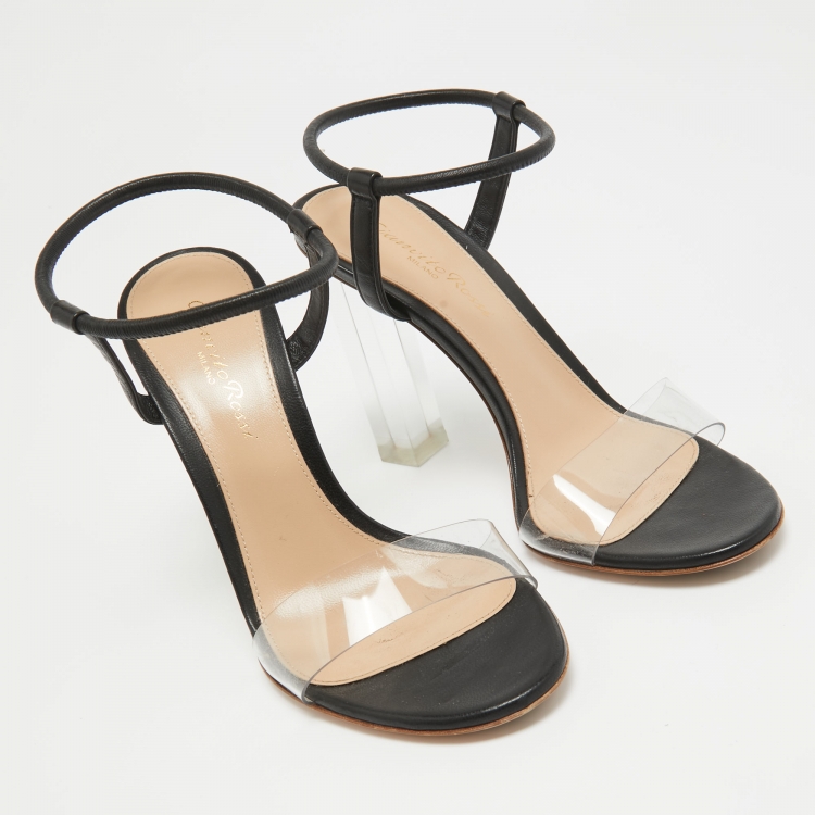 Pre Owned Gianvito Rossi Black/Transparent Leather and PVC Ankle Strap Sandals Size 36
