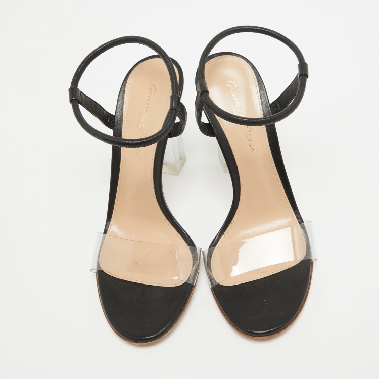 Pre Owned Gianvito Rossi Black/Transparent Leather and PVC Ankle Strap Sandals Size 36