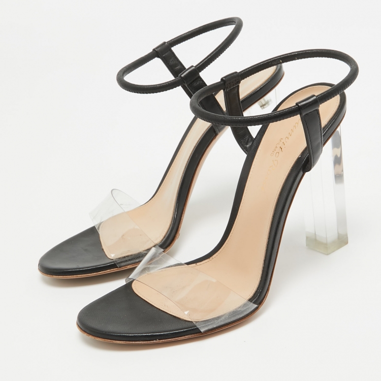 Pre Owned Gianvito Rossi Black/Transparent Leather and PVC Ankle Strap Sandals Size 36
