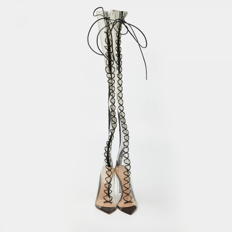 Pre Owned Gianvito Rossi Transparent/Black Leather and PVC Nikita Over The Knee Length Boots Size 40