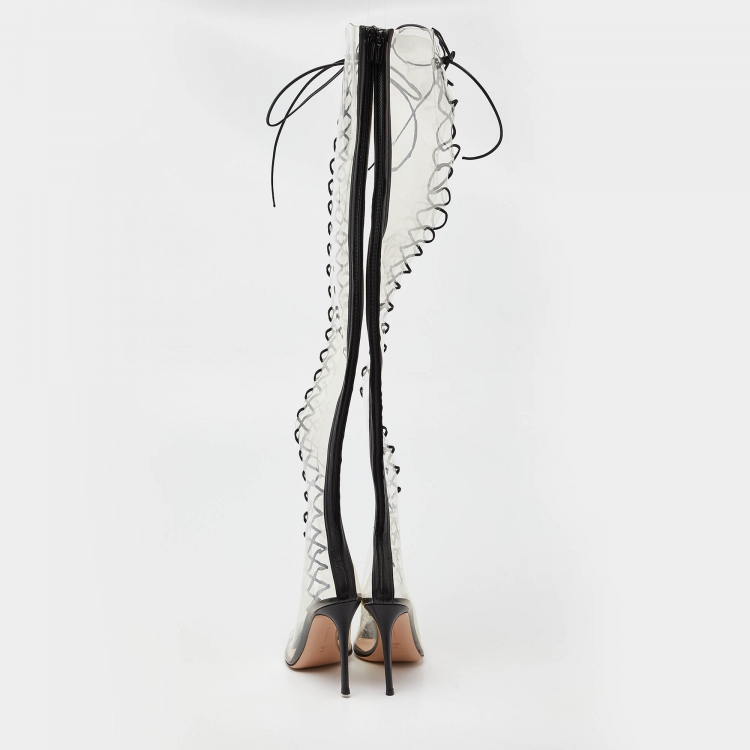 Pre Owned Gianvito Rossi Transparent/Black Leather and PVC Nikita Over The Knee Length Boots Size 40