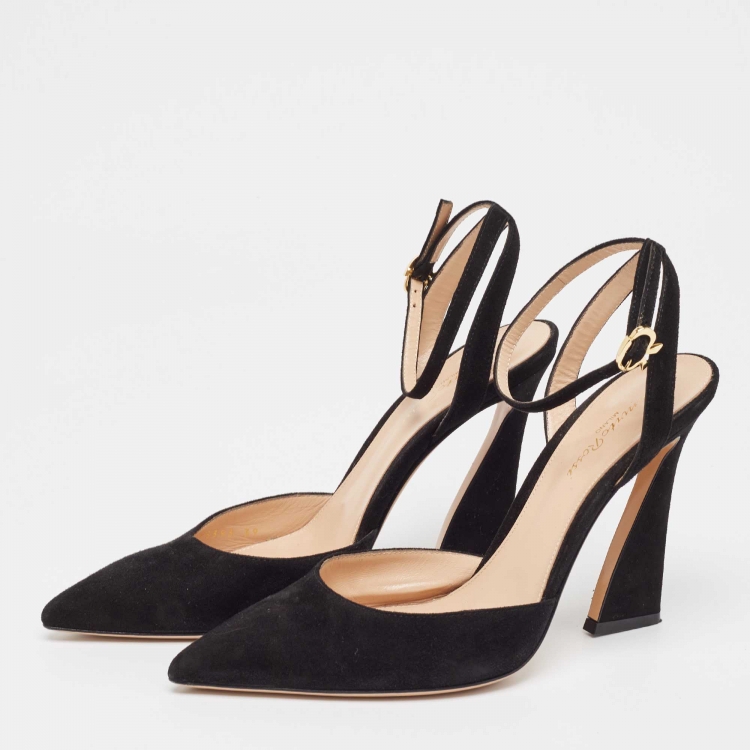 Pre Owned Gianvito Rossi Black Suede Slingback Pumps Size 39