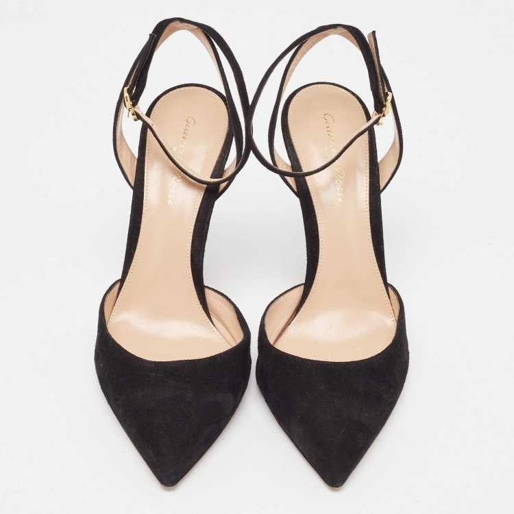 Pre Owned Gianvito Rossi Black Suede Slingback Pumps Size 39