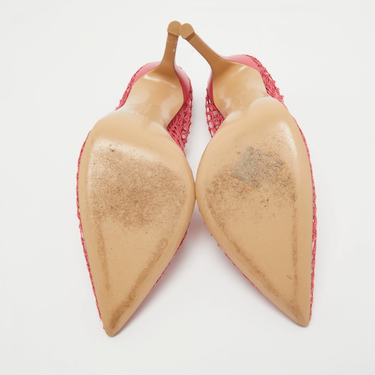 Pre Owned Gianvito Rossi Pink Mesh and Leather Pumps Size 37.5