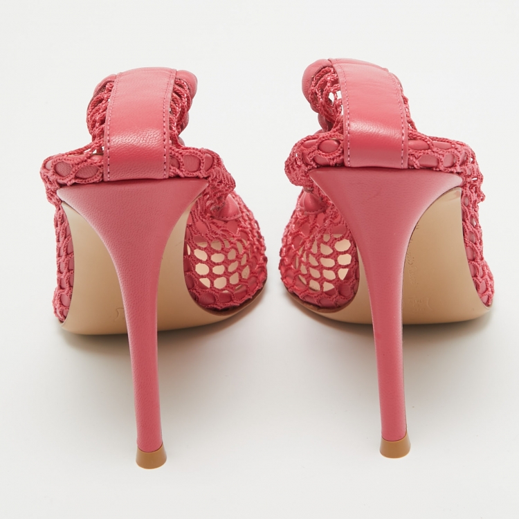 Pre Owned Gianvito Rossi Pink Mesh and Leather Pumps Size 37.5